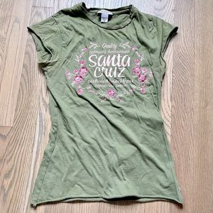 Olive Green HOLLISTER Graphic Tee w/pink screen print. Size Medium.